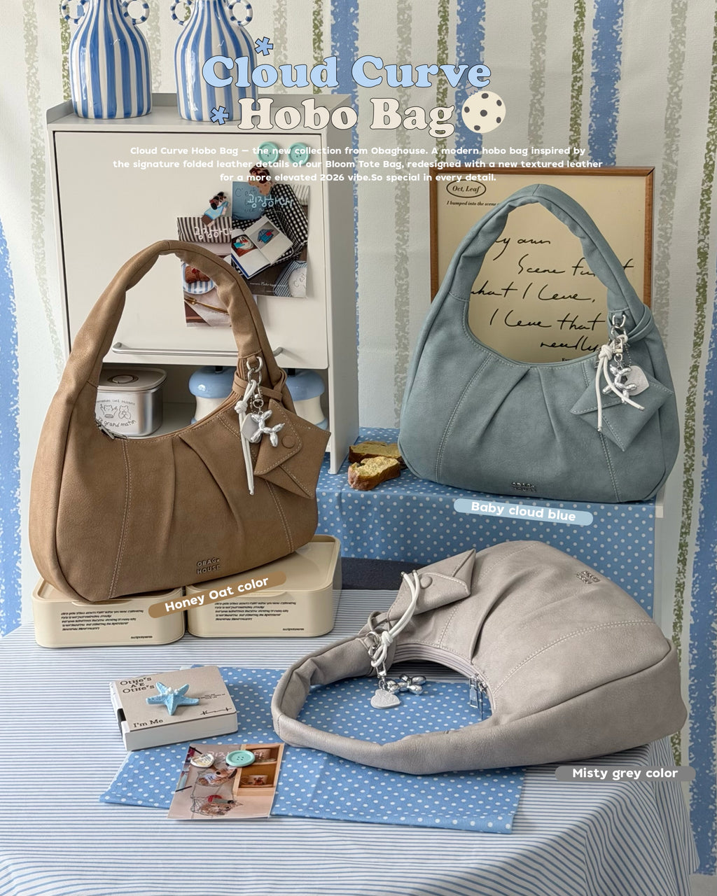 [獨家代理] [OBAGHOUSE] BLOOM CLOUD CURVE HOBO BAG_3 COLORS (即將停產！數量有限)