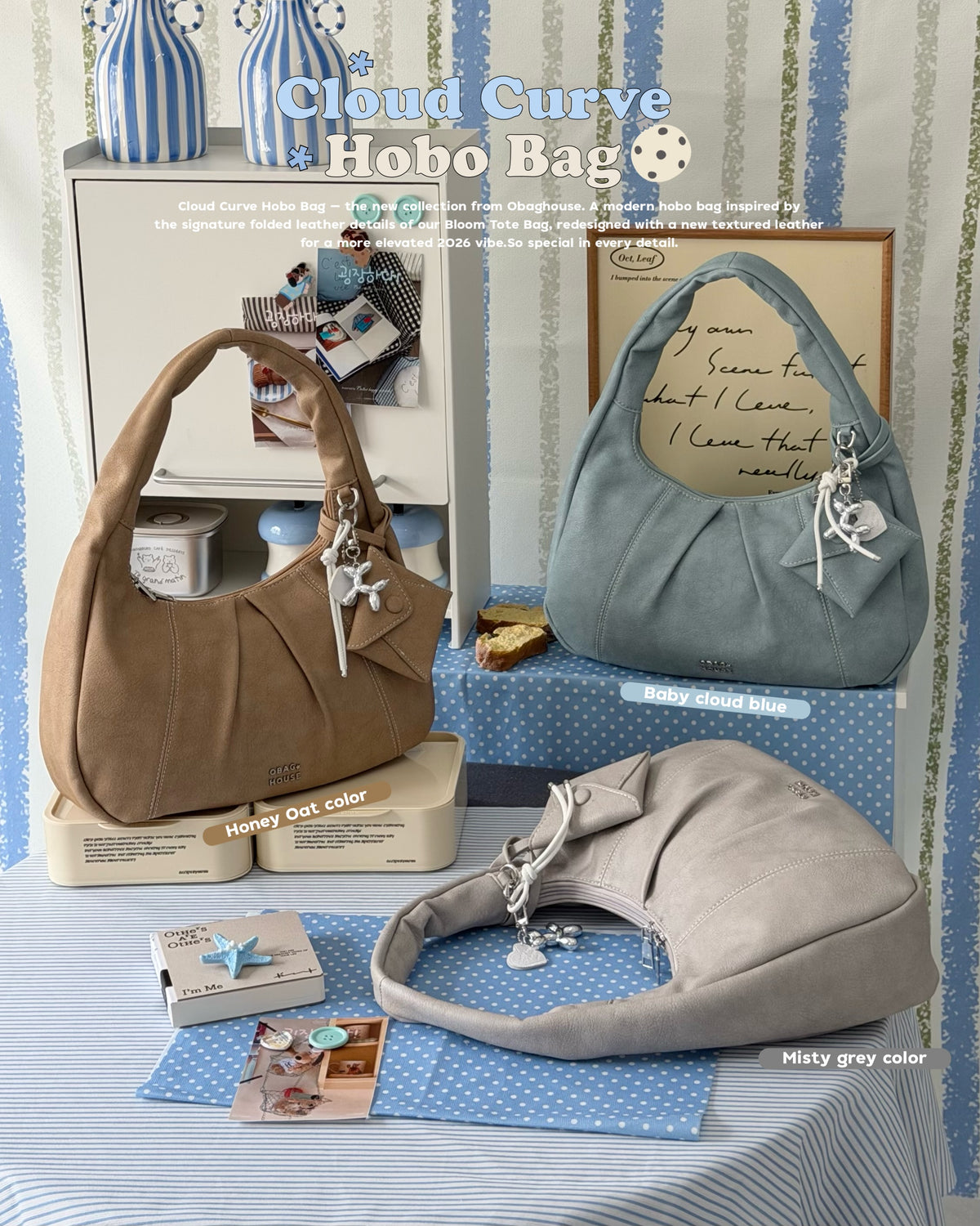 [獨家代理] [OBAGHOUSE] BLOOM CLOUD CURVE HOBO BAG_6 COLORS