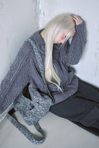 hugyourskin Popcorn knit zip-up (Charcoal)