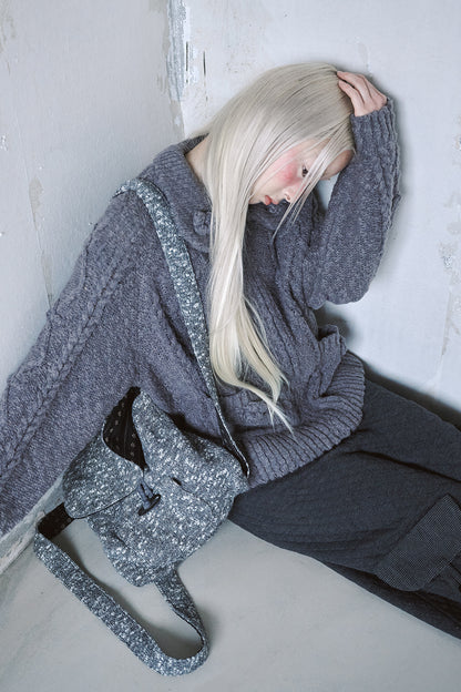 hugyourskin Popcorn knit zip-up (Charcoal)