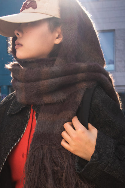 IUGA Striped Hairy Bold Muffler (Brown)