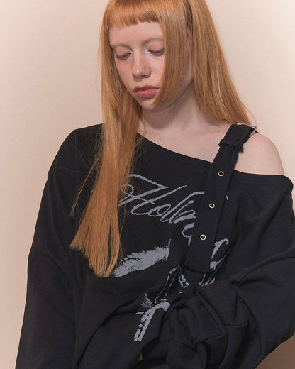 NASTY FANCY CLUB One-Shoulder Buckle Sweatshirt / black