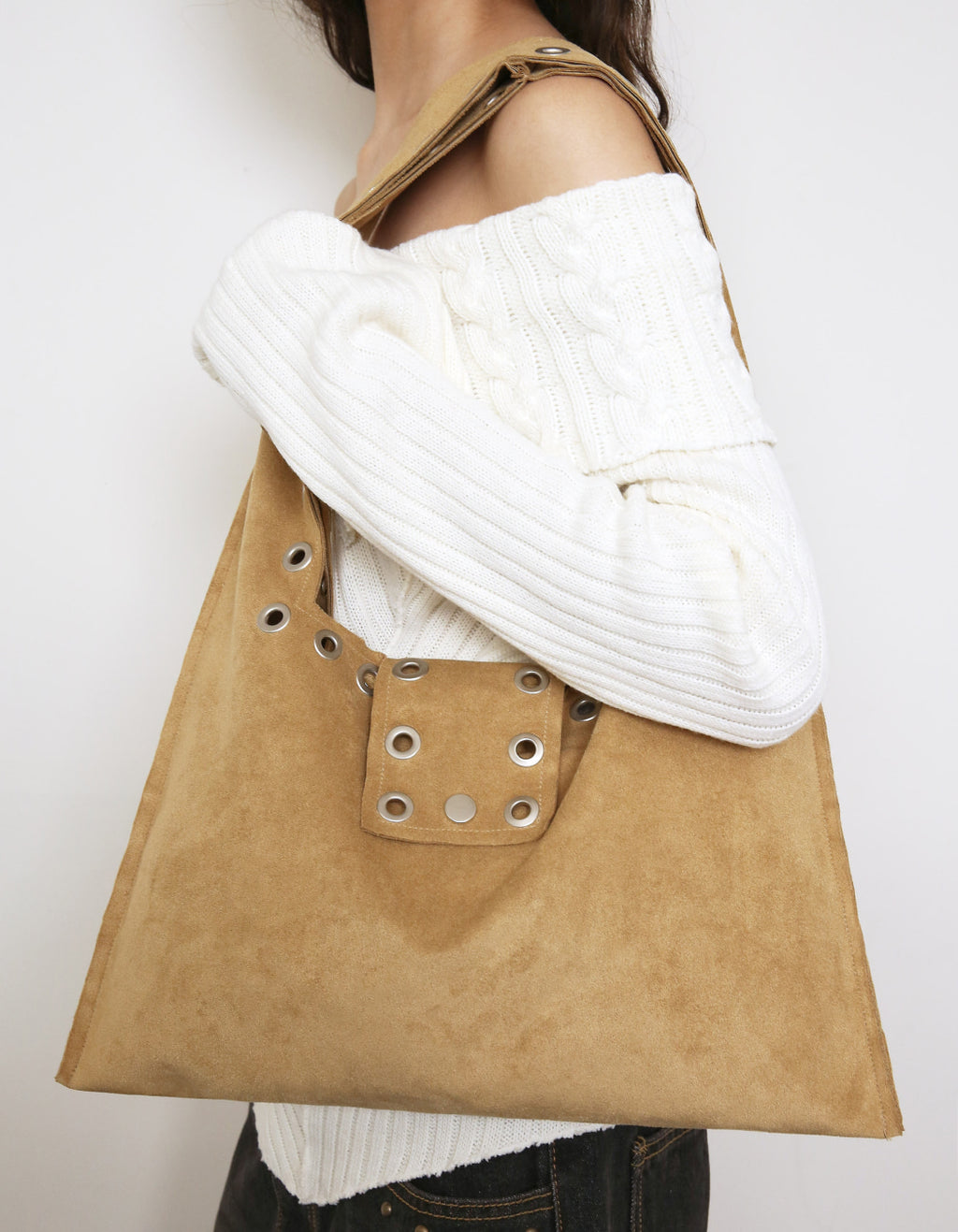 Polysooem EYELET SUEDE SHOULDER BAG / YELLOWISH
