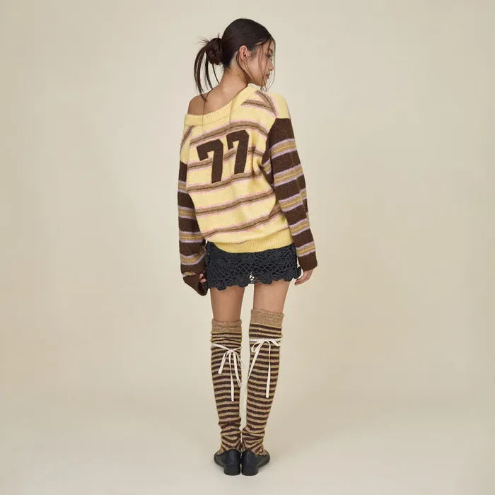 GLOWNY SUNDAE STRIPE KNIT WARMER (BROWN)