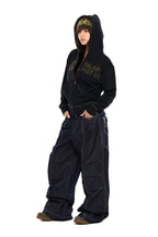 AAKAM Knee Pin-Tuck Paisley Denim Pants (Black)