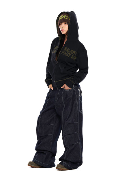 AAKAM Knee Pin-Tuck Paisley Denim Pants (Black)