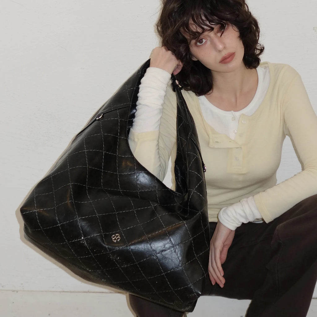 Heeari Margot Leather Quilted Shoulder Bag - Black