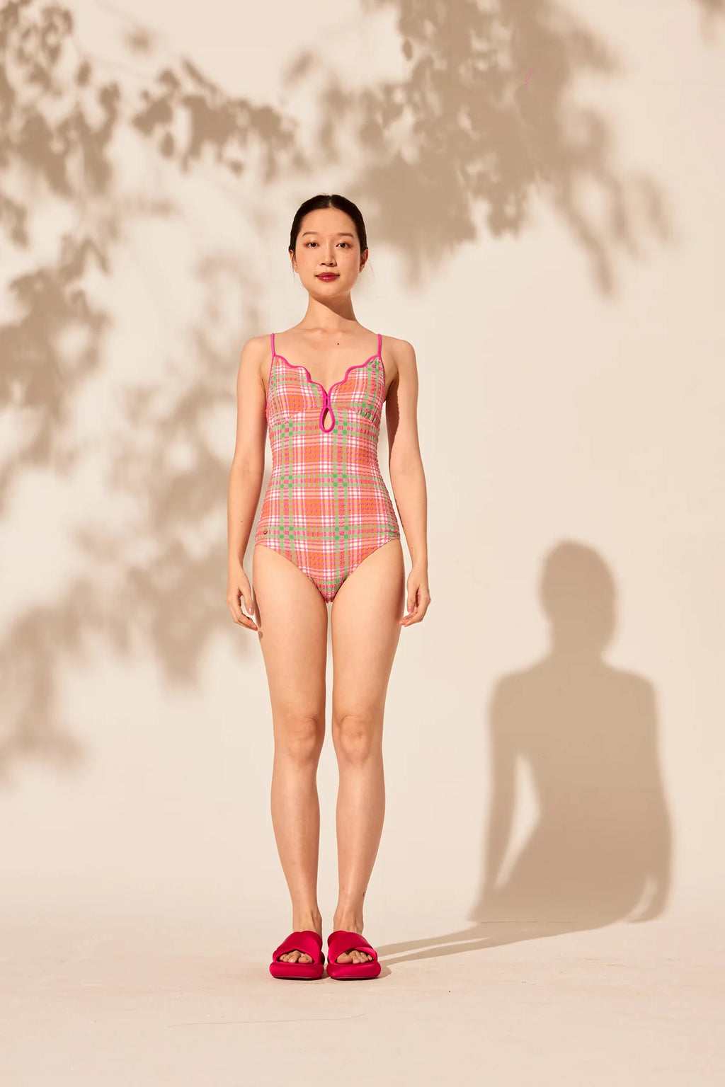 APRILPOOLDAY CLAUDIA'S FOREVERY ONE SWIMSUIT / PINK TARTAN