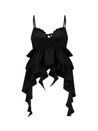 [asif calie] CHIFFON RUFFLE SLEEVELESS BLOUSE BLACK