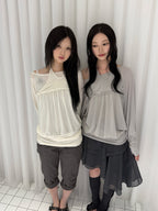 [illigo] SHEER STRAP LONG SLEEVE_3 COLORS