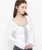 [illigo] LAYERED RIBBON TIE LONG SLEEVE_WHITE