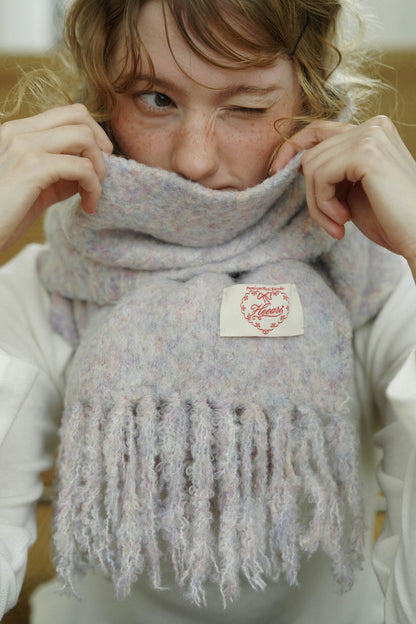 Fluffy Premium Wool Blende Fringe Muffler - Lilac