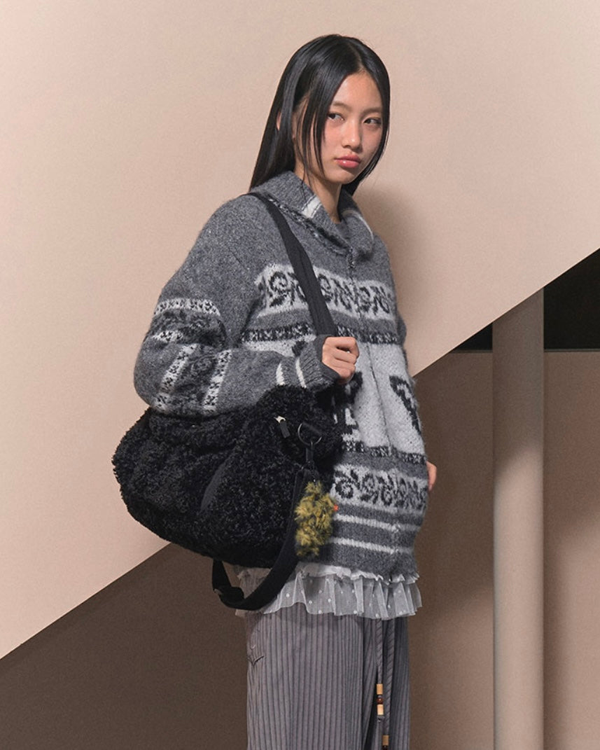 NASTY FANCY CLUB FLUFFY SNAP BOSTON BAG / BLACK