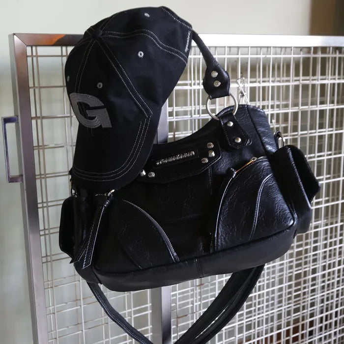 IUGA Studded Leather Mini Shoulder Bag (Black)