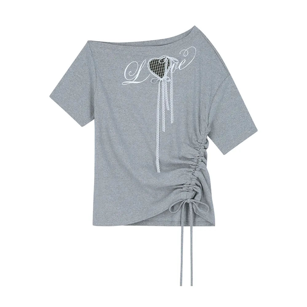 Illigo LOVE ONE SHOULDER OVERFIT T-SHIRT - Melange Grey