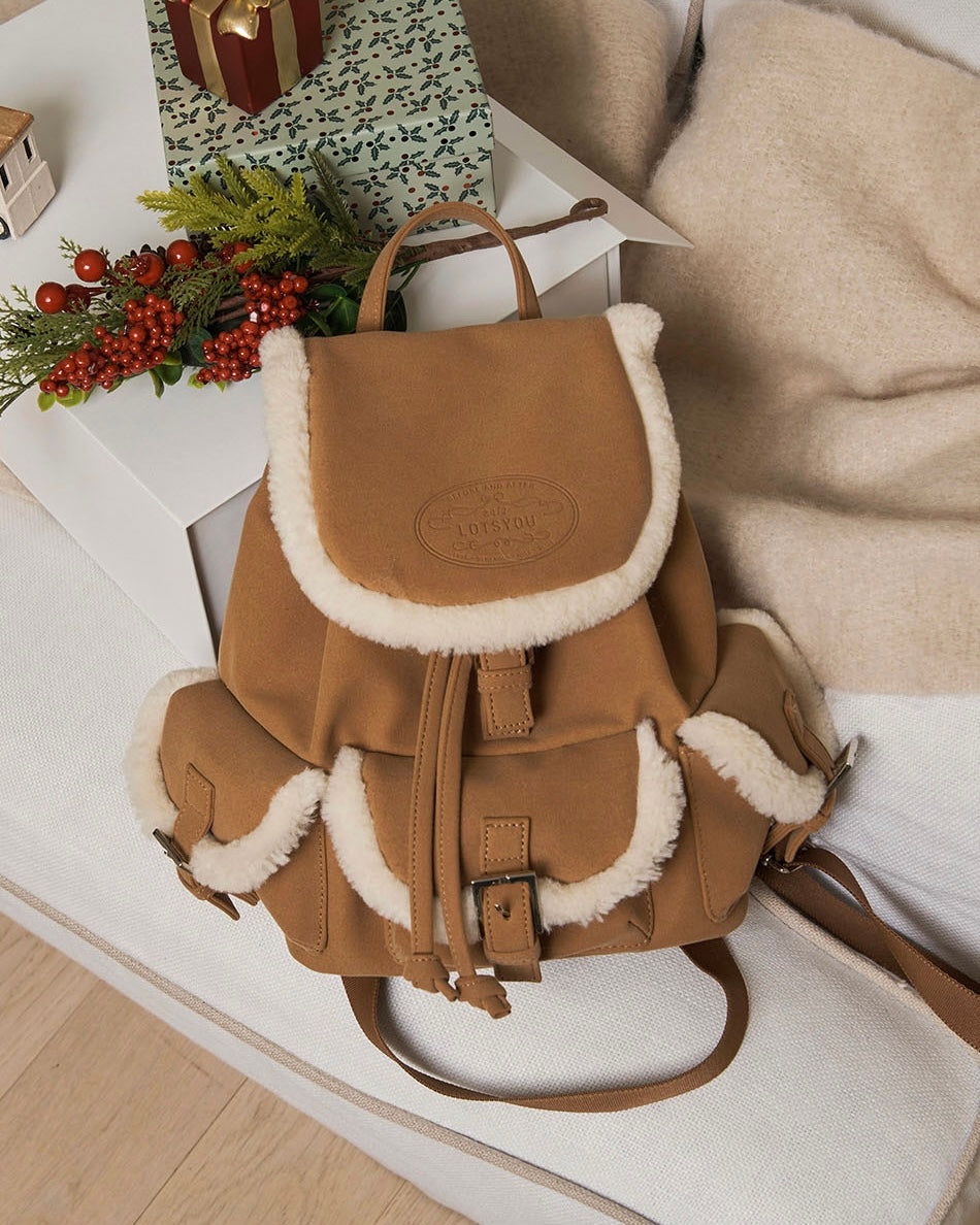 lotsyou Nostalgia Chubby Shearling Backpack / Brown