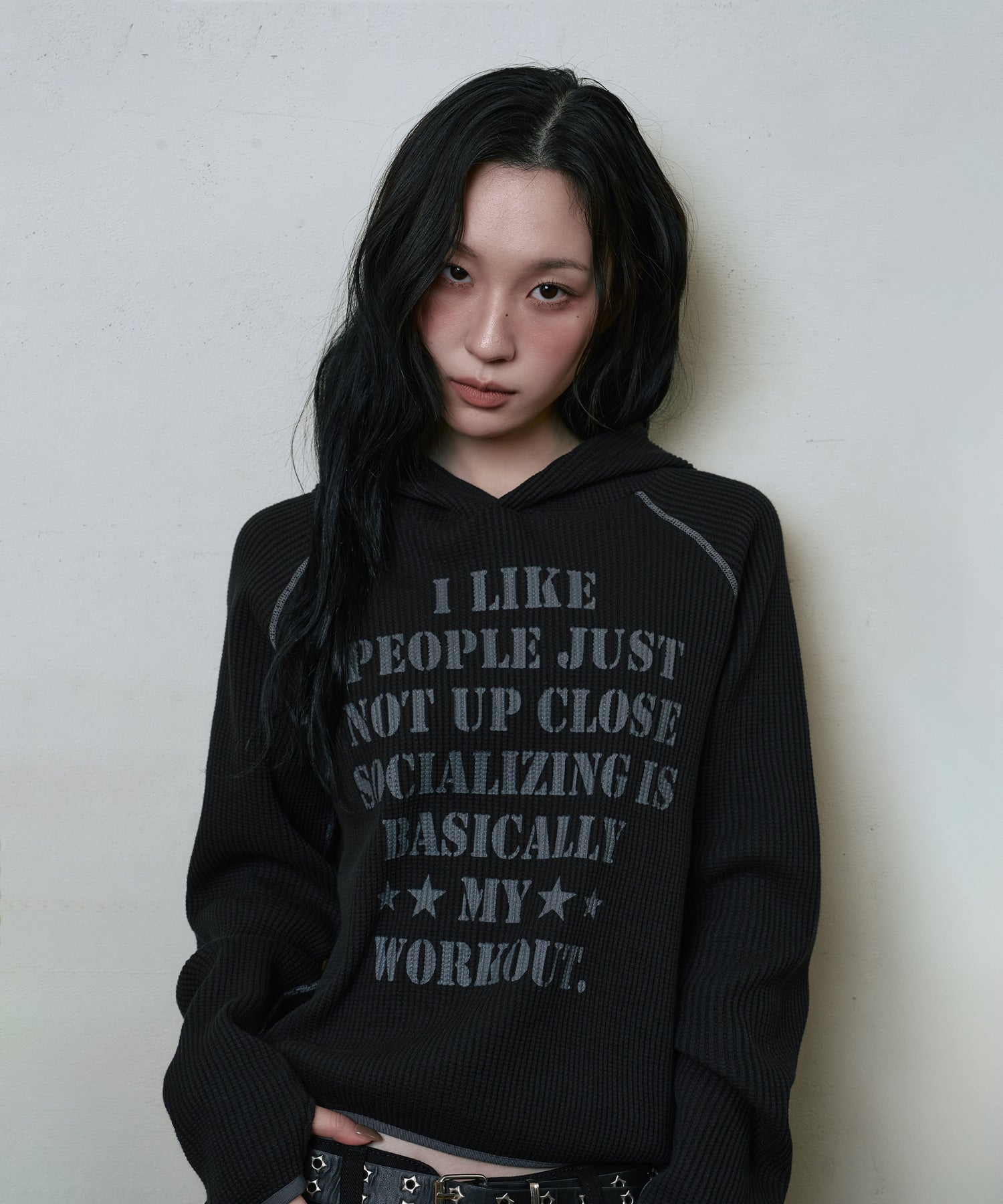 LSC SLOGAN WAFFLE HOODIE (BLACK)