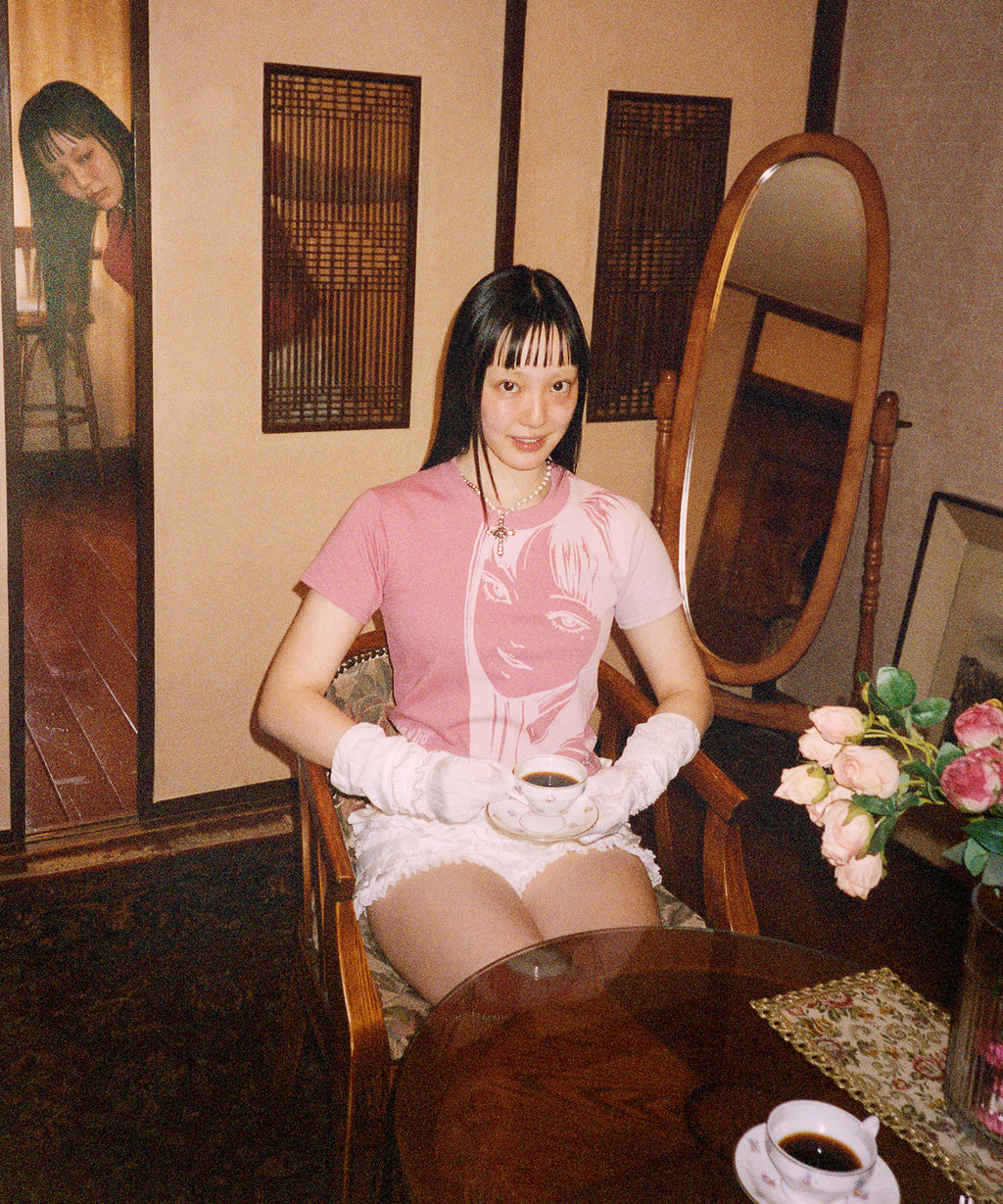 niceghostclub junji ito maniac tomie silhouette mini tee [pink]