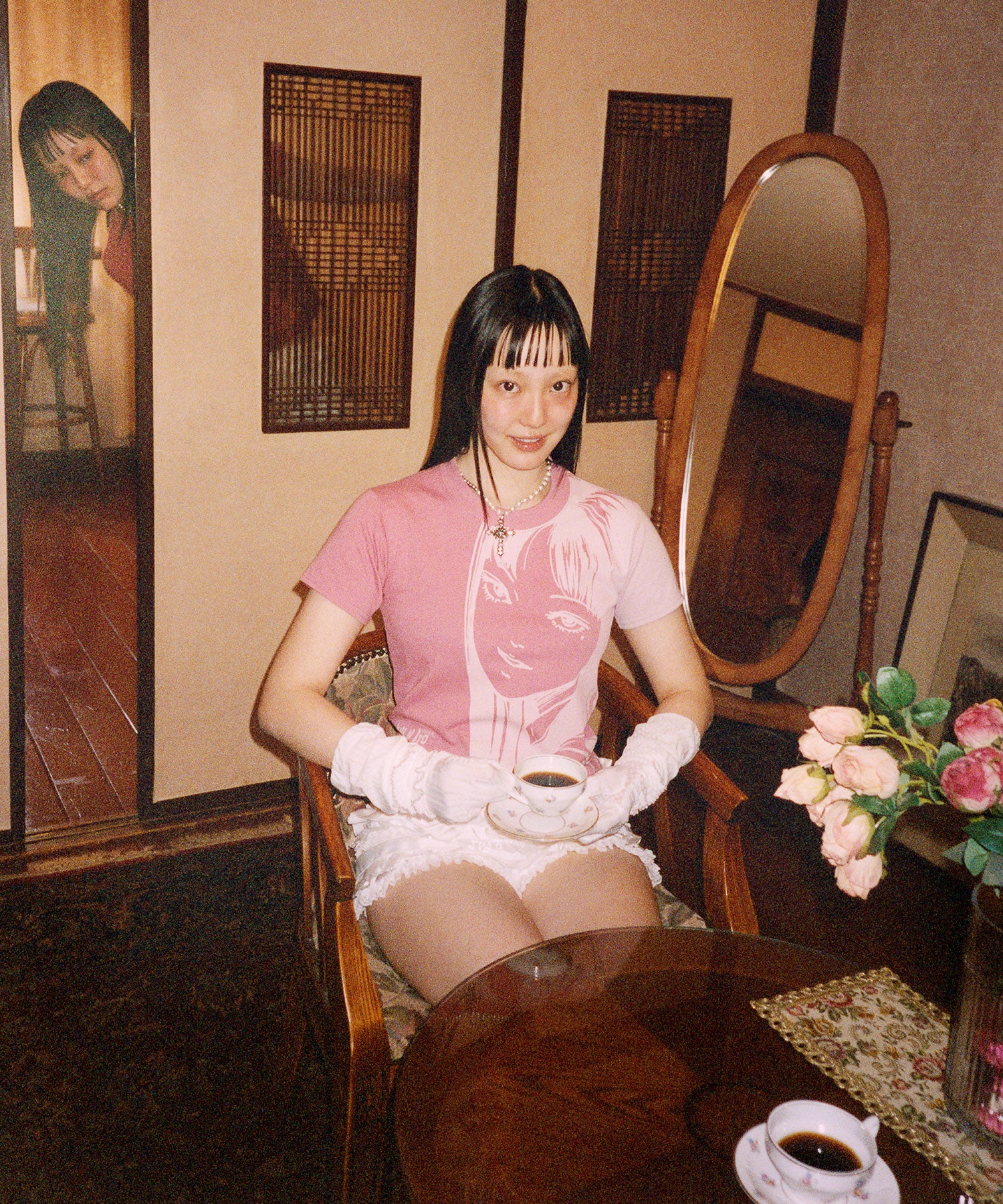 niceghostclub junji ito maniac tomie silhouette mini tee [pink]