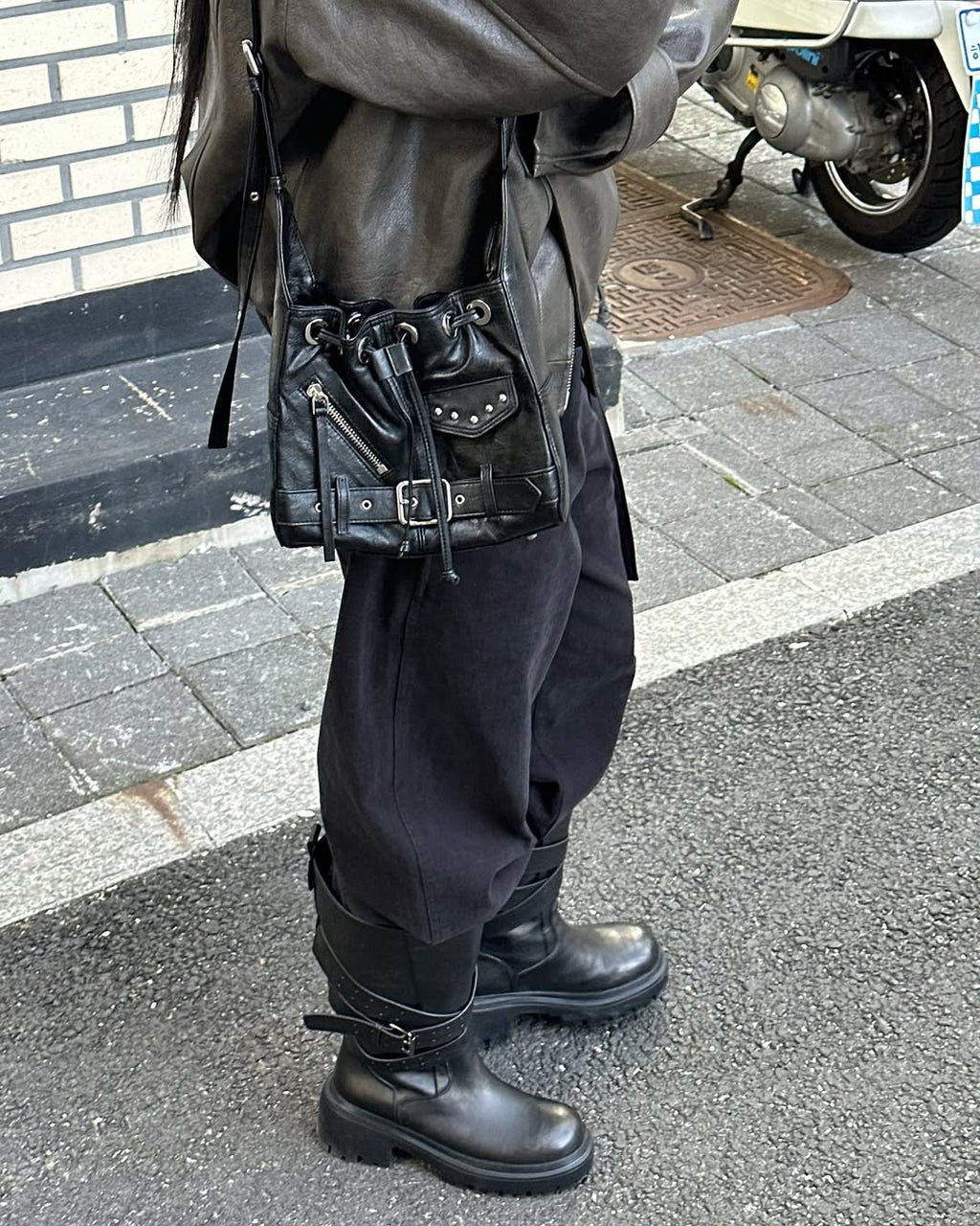 DEINET STUD BELTED MINI BUCKET BAG - 3COLORS