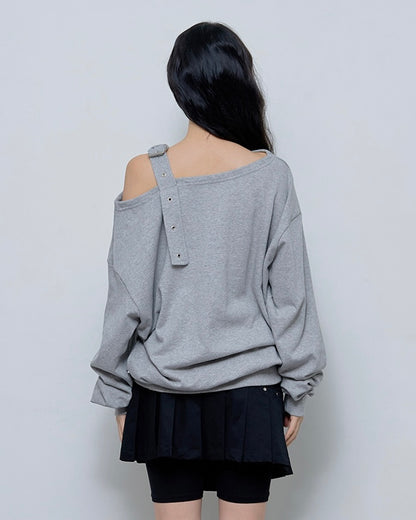 NASTY FANCY CLUB One-Shoulder Buckle Sweatshirt / melange grey