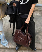 DEINET NEW STUD STRING BIG BAG IN BURGUNDY