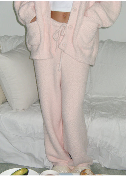 Sweet Dream Fluffy Cardigan Pants Set (Baby Pink)