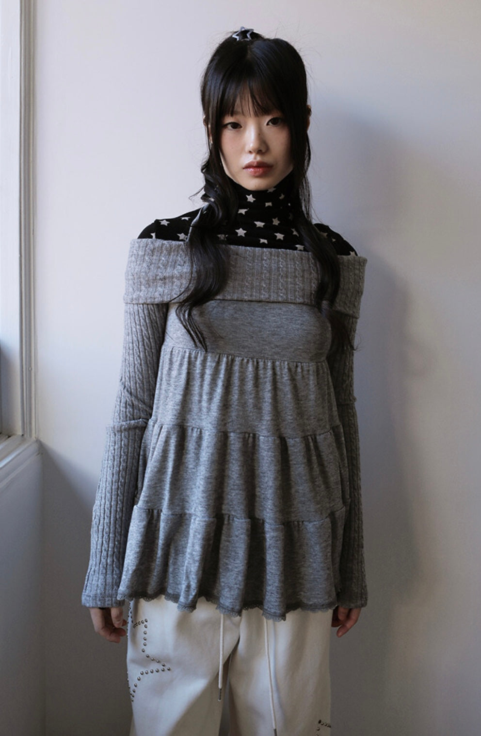 nofficialnoffice CANCAN OFF SHOULDER TOP GREY