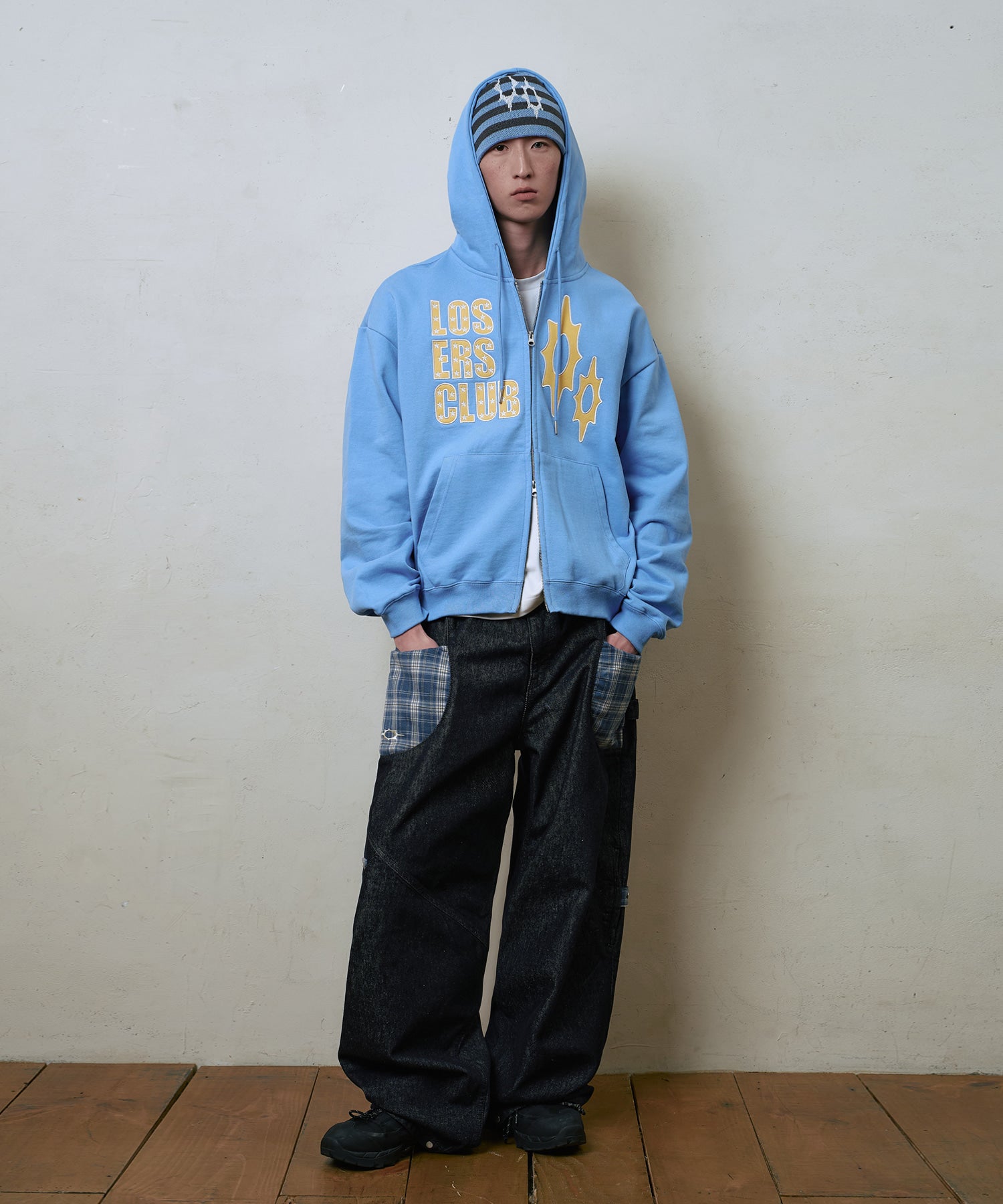 LSC CHECK PATCH WIDE COTTON PANT (INDIGO)