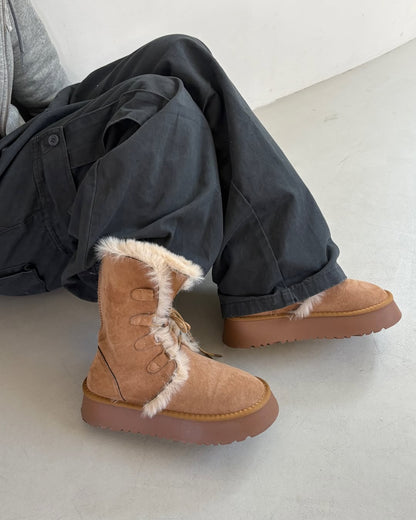 Caman Suede Folding Middle Fur Boots - 3colors