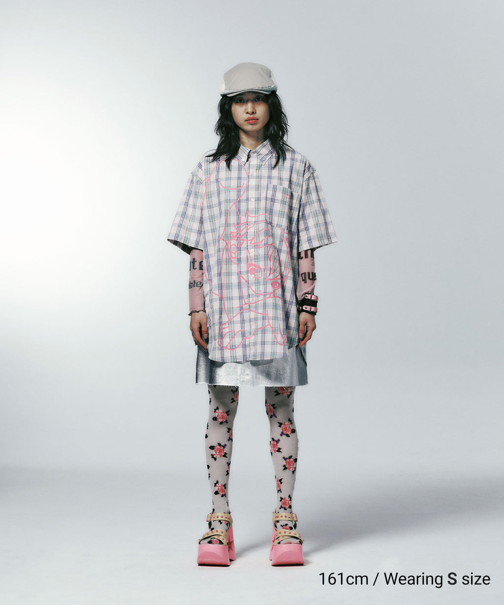 niceghostclub angel check big big half shirt [pink]