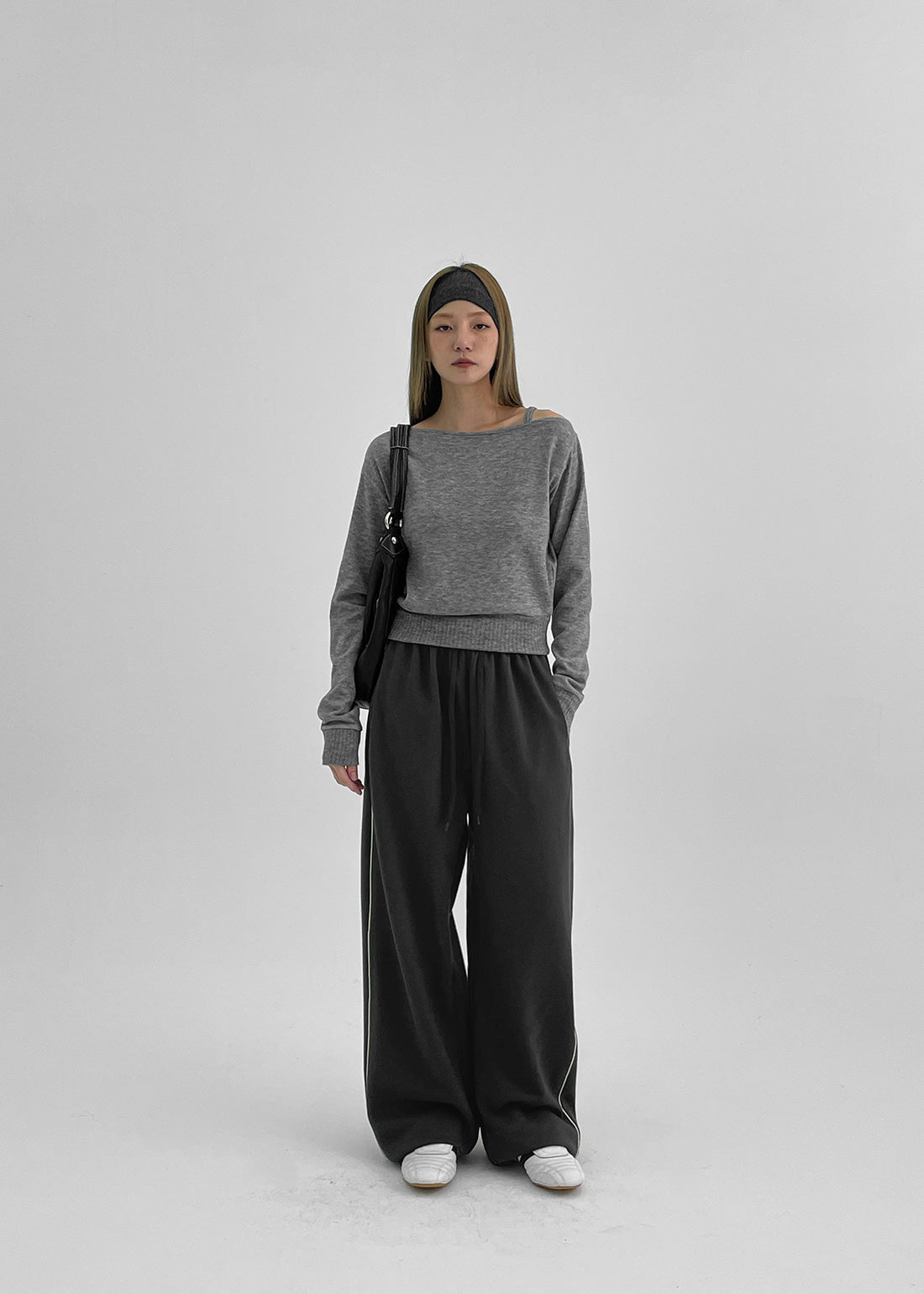 韓國製造 One-Shoulder Knit LS / Melange Grey