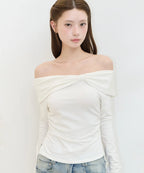 [illigo] BOW OFF SHOULDER LONG SLEEVE_WHITE