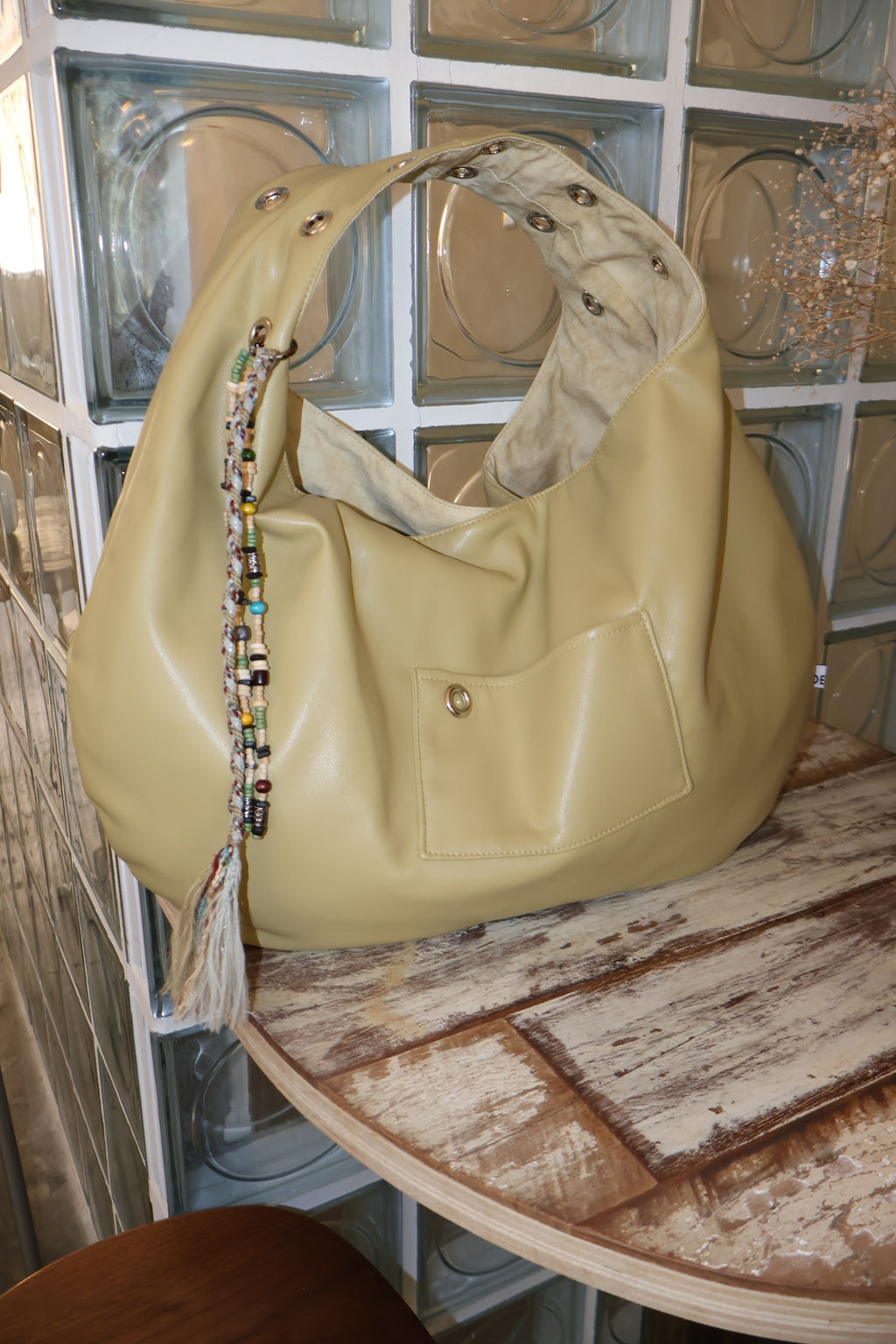 DEPC EYELET LEATHER BAG - LARGE (BUTTER)