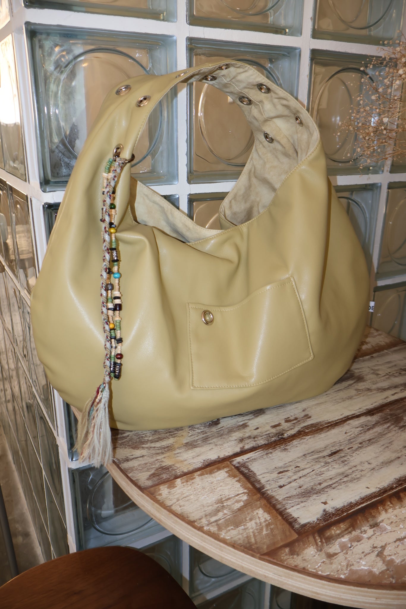 DEPC EYELET LEATHER BAG - LARGE (BUTTER)