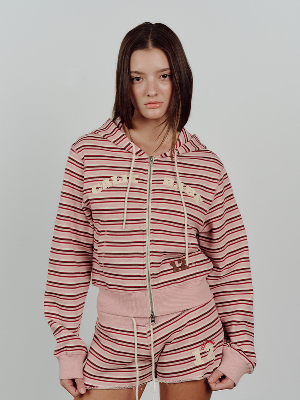 CALIE BABE STRIPE HOOD ZIP UP PINK