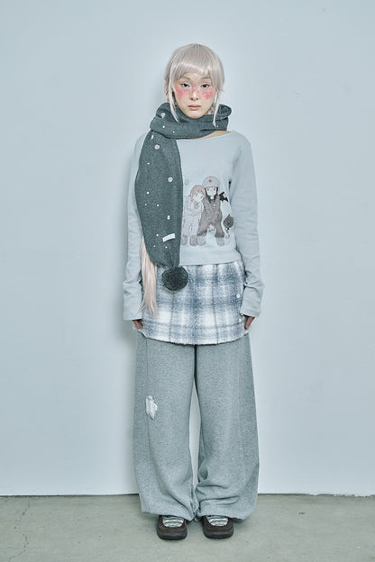 hugyourskin Embo pom-pom fleece muffler (Charcoal)