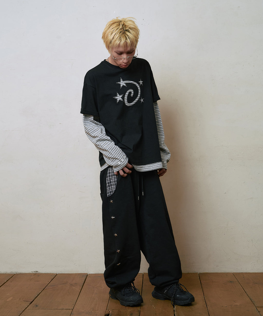 LSC LAYERED STAR STUD WIDE SWEAT PANT (BLACK)