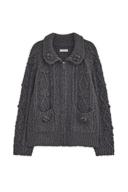 hugyourskin Popcorn knit zip-up (Charcoal)
