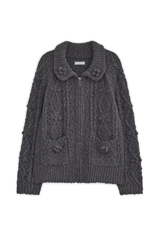 hugyourskin Popcorn knit zip-up (Charcoal)