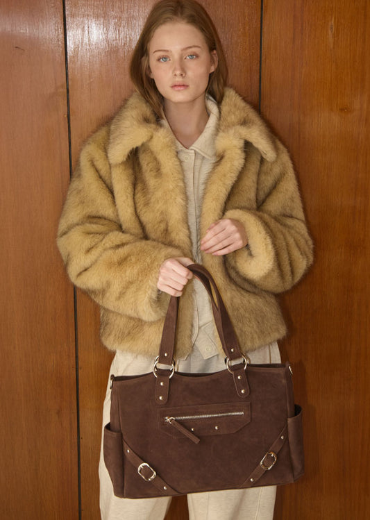 ANC STUD RING BAG_SUEDE BROWN