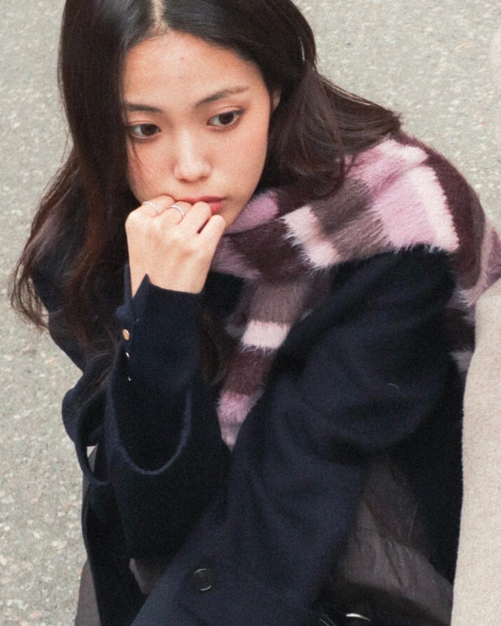 [yuri同款🎀] IUGA STRIPED HAIRY BOLD MUFFELR / PINK