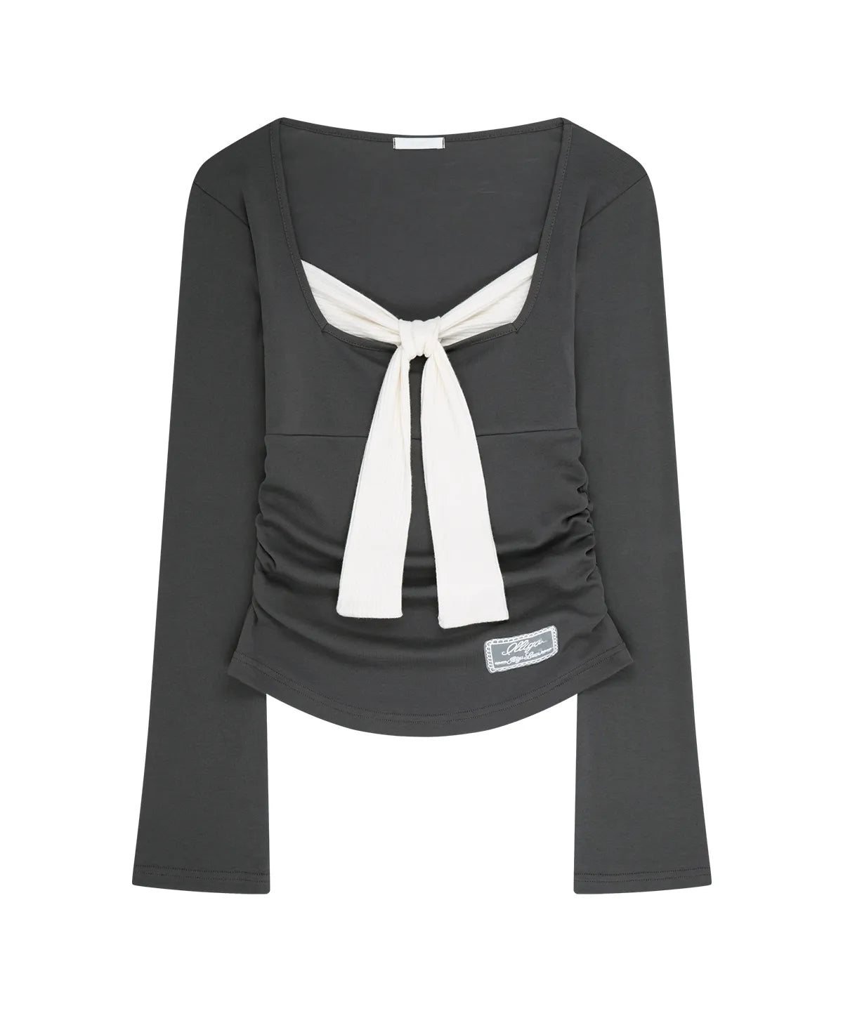[illigo] LAYERED RIBBON TIE LONG SLEEVE_CHARCOAL