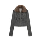 GILA ARCHIVE FUR COLLAR GRAPHIC KNIT ZIP-UP_GREY