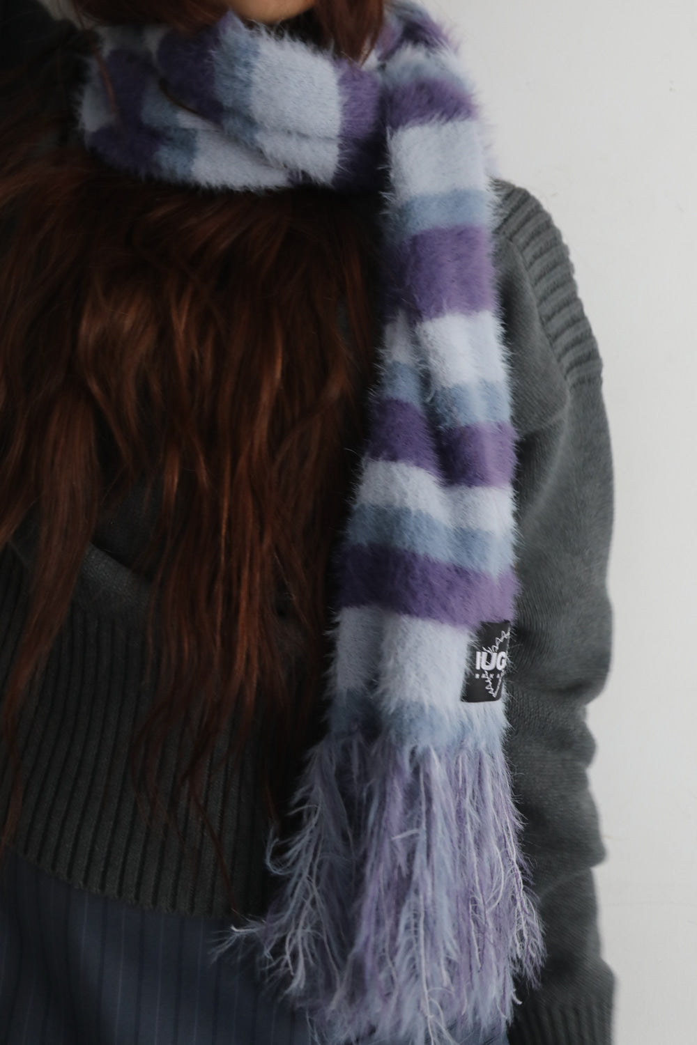 IUGA Striped Hairy Bold Muffler (Light Purple)