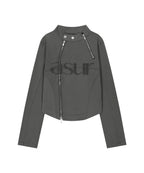 [asur] Facade Logo High-Neck Zip-Up - Charcoal/Black