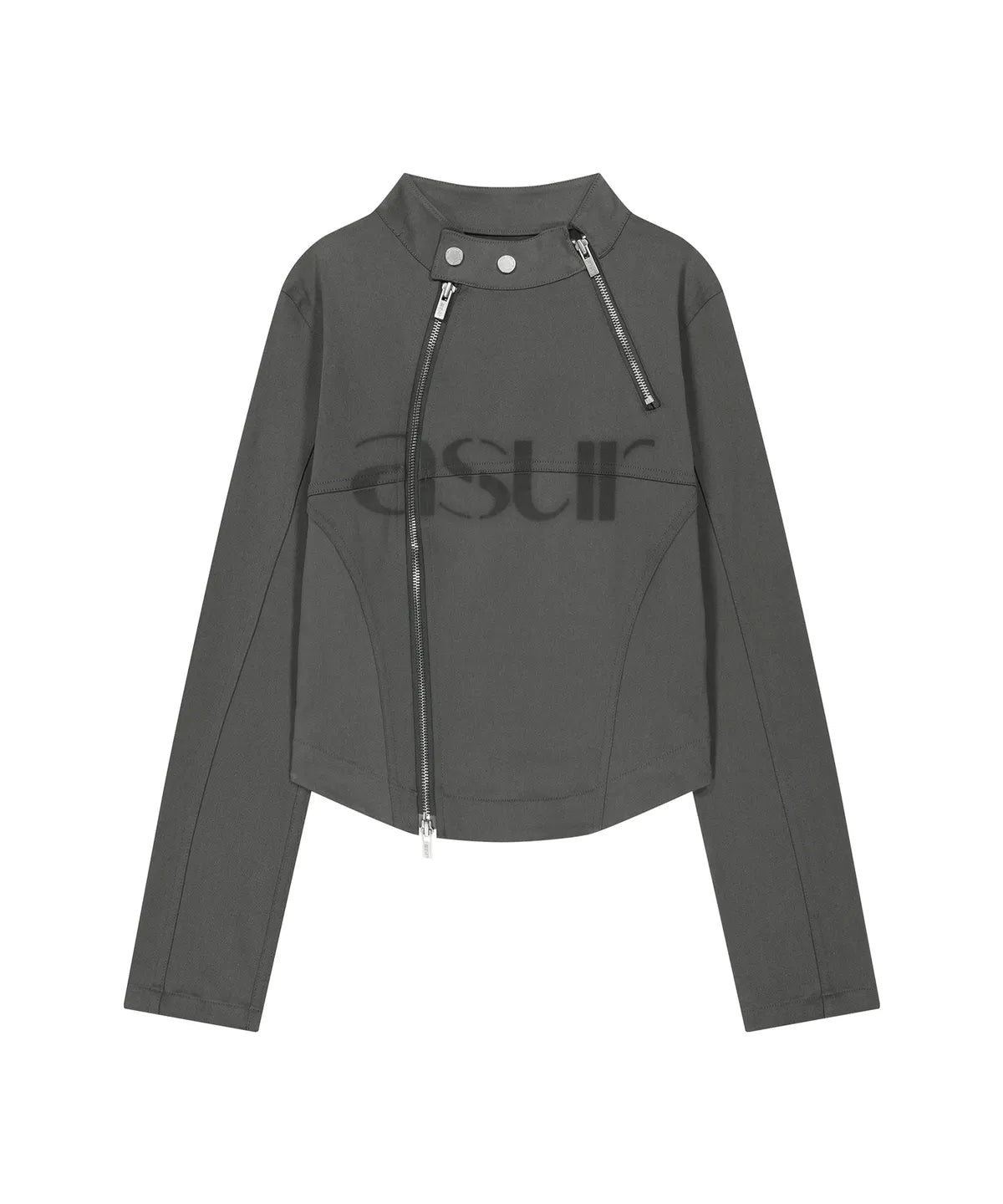 [asur] Facade Logo High-Neck Zip-Up - Charcoal/Black