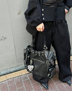 DEINET NEW STUD STRING BIG BAG IN BLACK