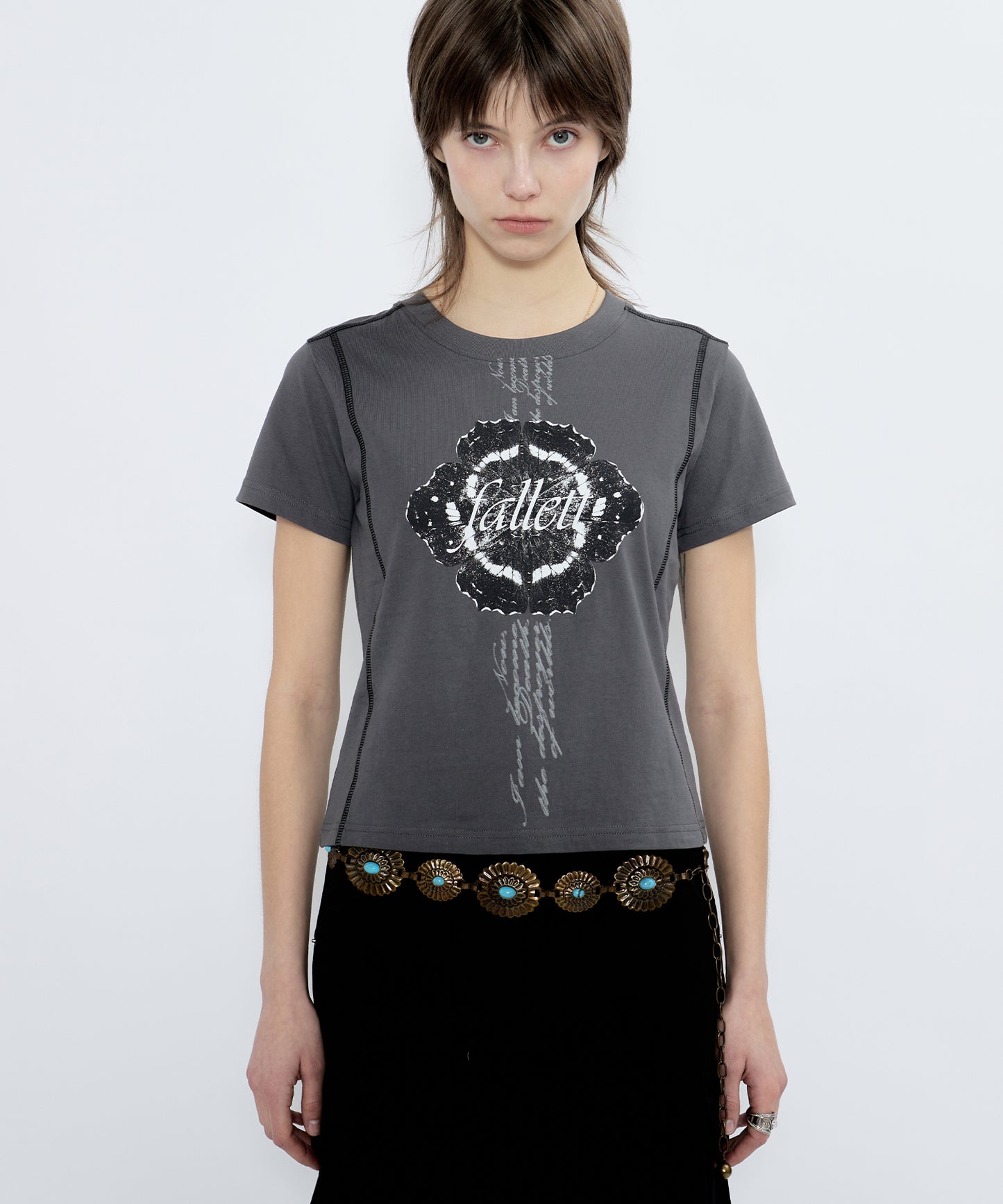 Fallett Flower T-shirt - white/charcoal