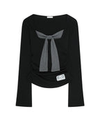 [illigo] LAYERED RIBBON TIE LONG SLEEVE_BLACK